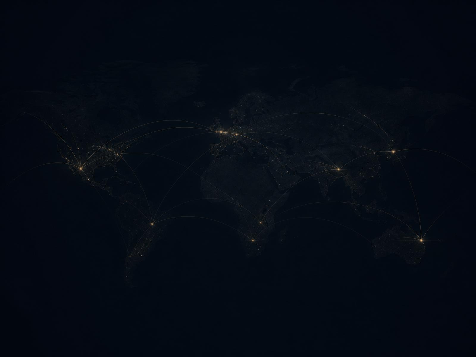 Muted gold connection lines spanning a dark world map